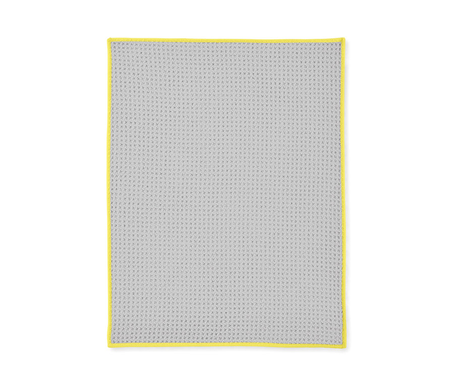 Graues Tuch mit gelbem Rand. 2 Trockentücher.