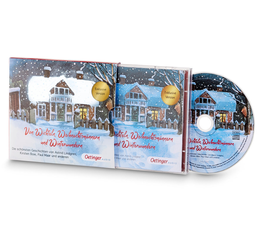 CD »Von Wichteln, Weihnachtsmännern und Winterwundern« mit Illustration eines verschneiten Hauses.