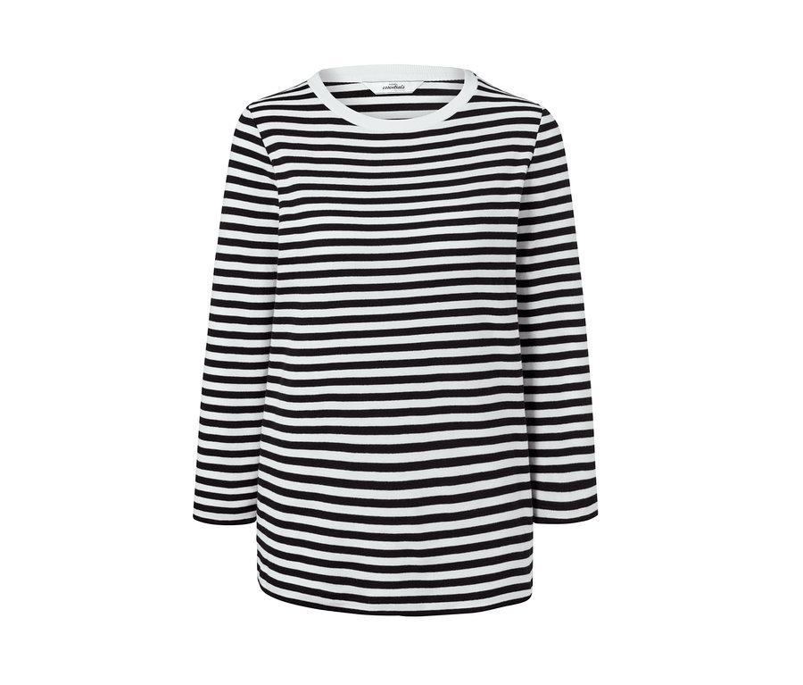 Gestreiftes Shirt mit 7/8-Arm in Schwarz und Weiss.