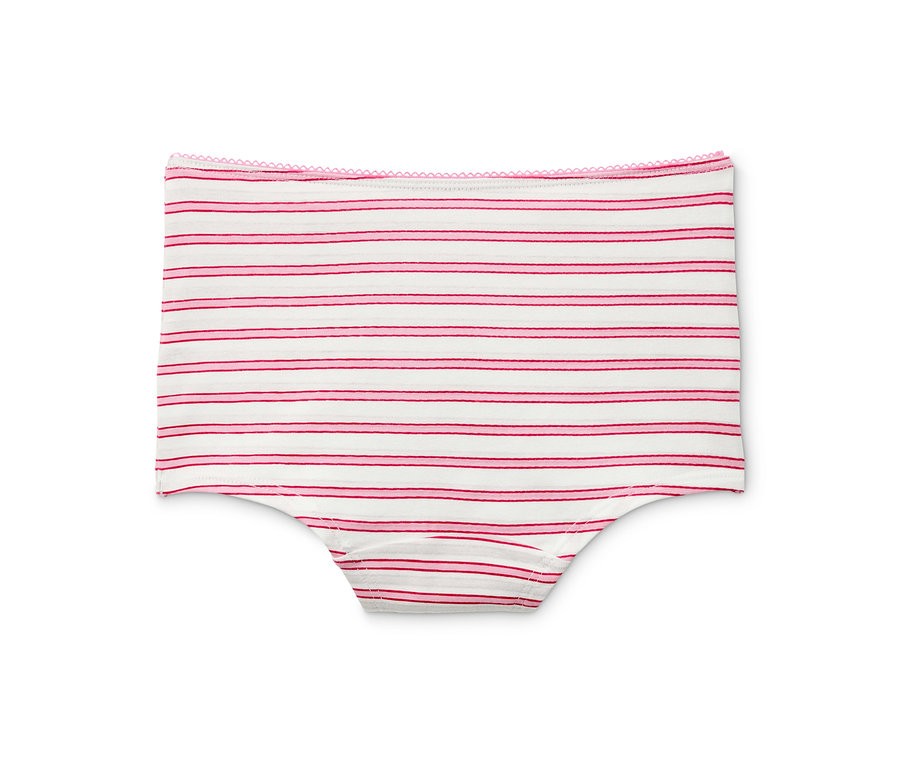 Detailansicht von 7 Mädchen Pantys aus Bio-Baumwolle mit Streifen in Rosa und Weiß.