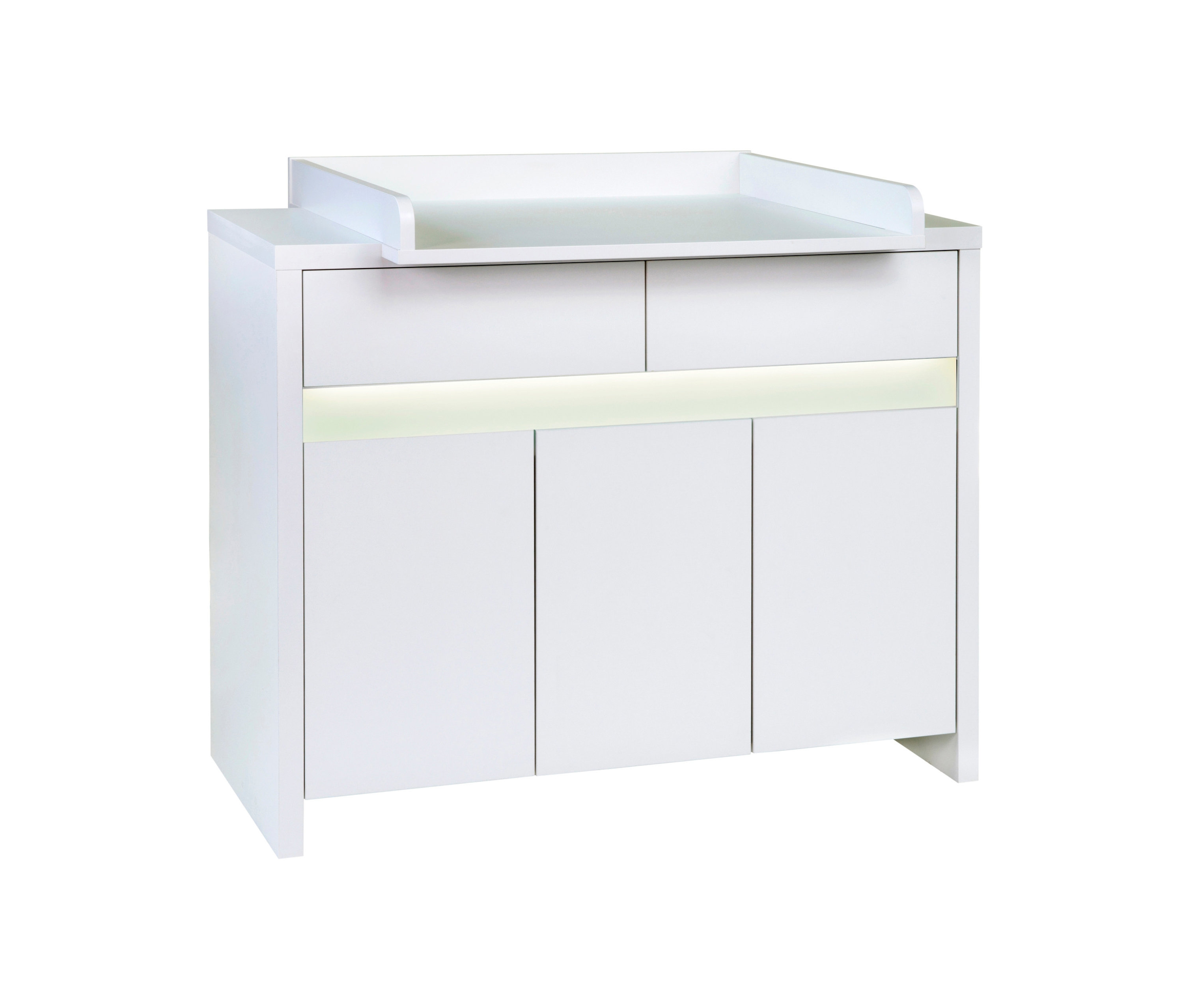 Weisse Schardt Wickelkommode »Planet White« mit zwei Schubladen und drei Türen.
