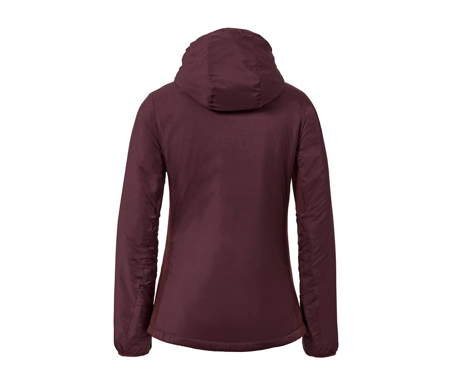 Rückansicht einer Thermojacke mit Kapuze.