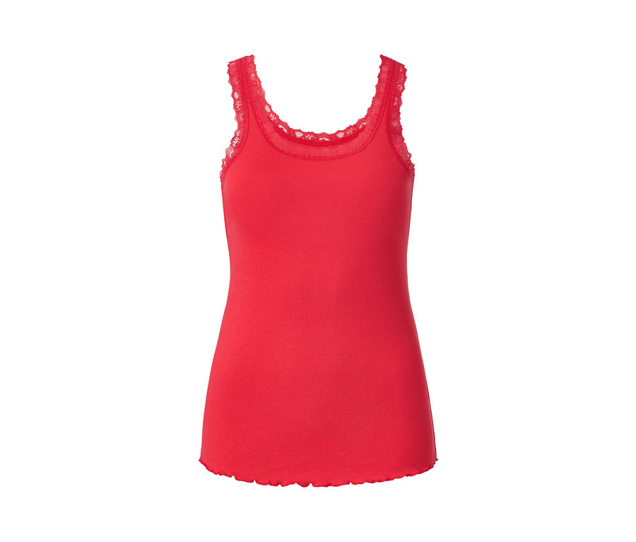 Rotes Top mit Spitze, Teil eines 3/4-Pyjamas.