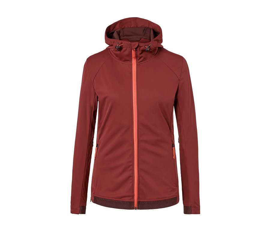 Bordeauxrote Lightweight-Softshelljacke mit Reißverschluss.