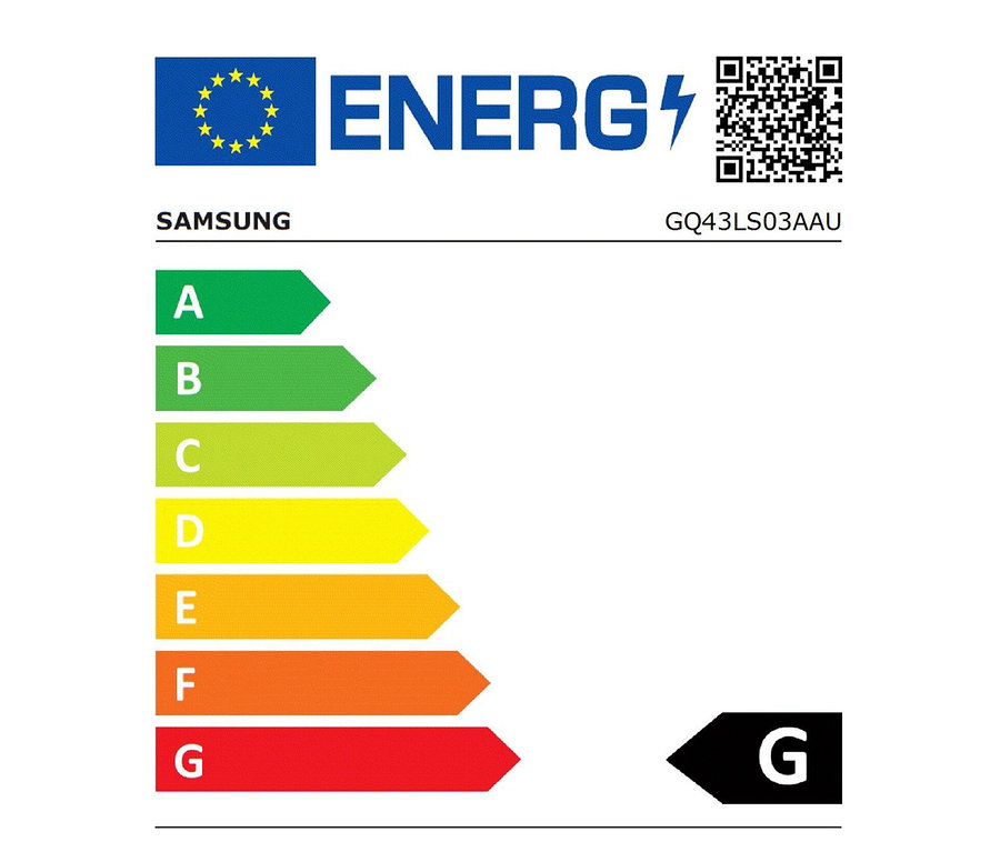 Energieetikett des Samsung-4K-UHD-Smart-TV »The Frame GQ-LS03AAUXZG«, 43".