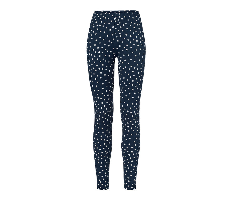 Marineblaue Leggings-Pyjama mit weißen Punkten.