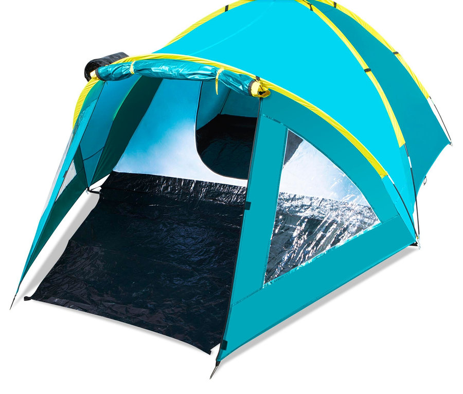 Blau-gelbes Bestway® Pavillo-Zelt »Activemount 3« auf weißem Hintergrund.