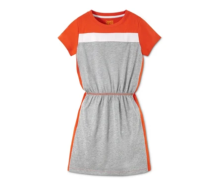 Grau-meliert-oranges Jerseykleid.