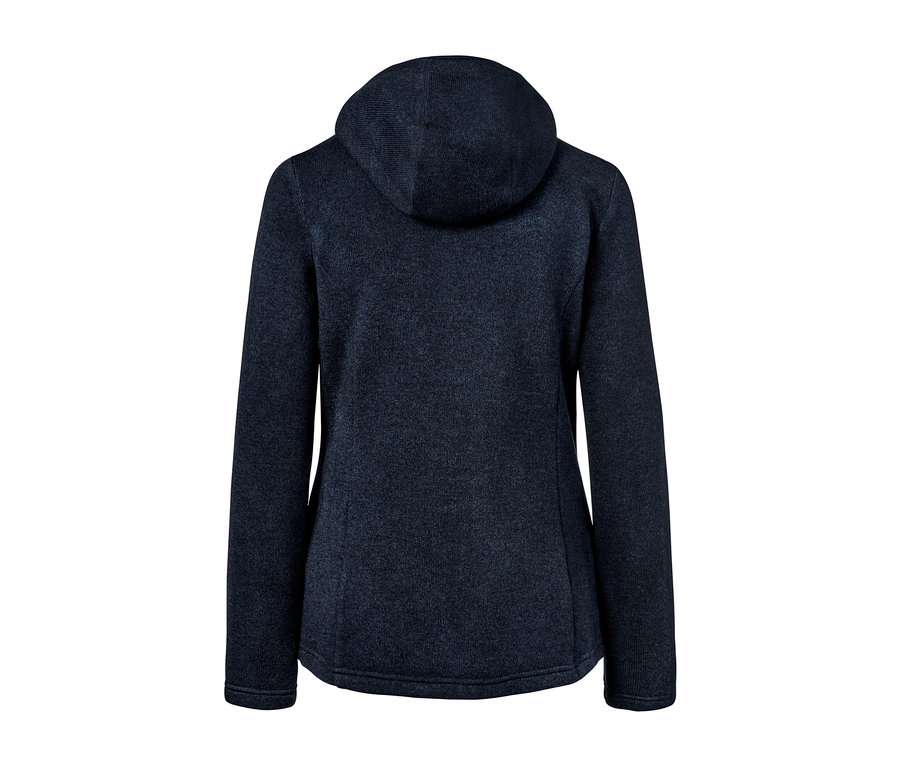 Blaue Strickfleecejacke von hinten.