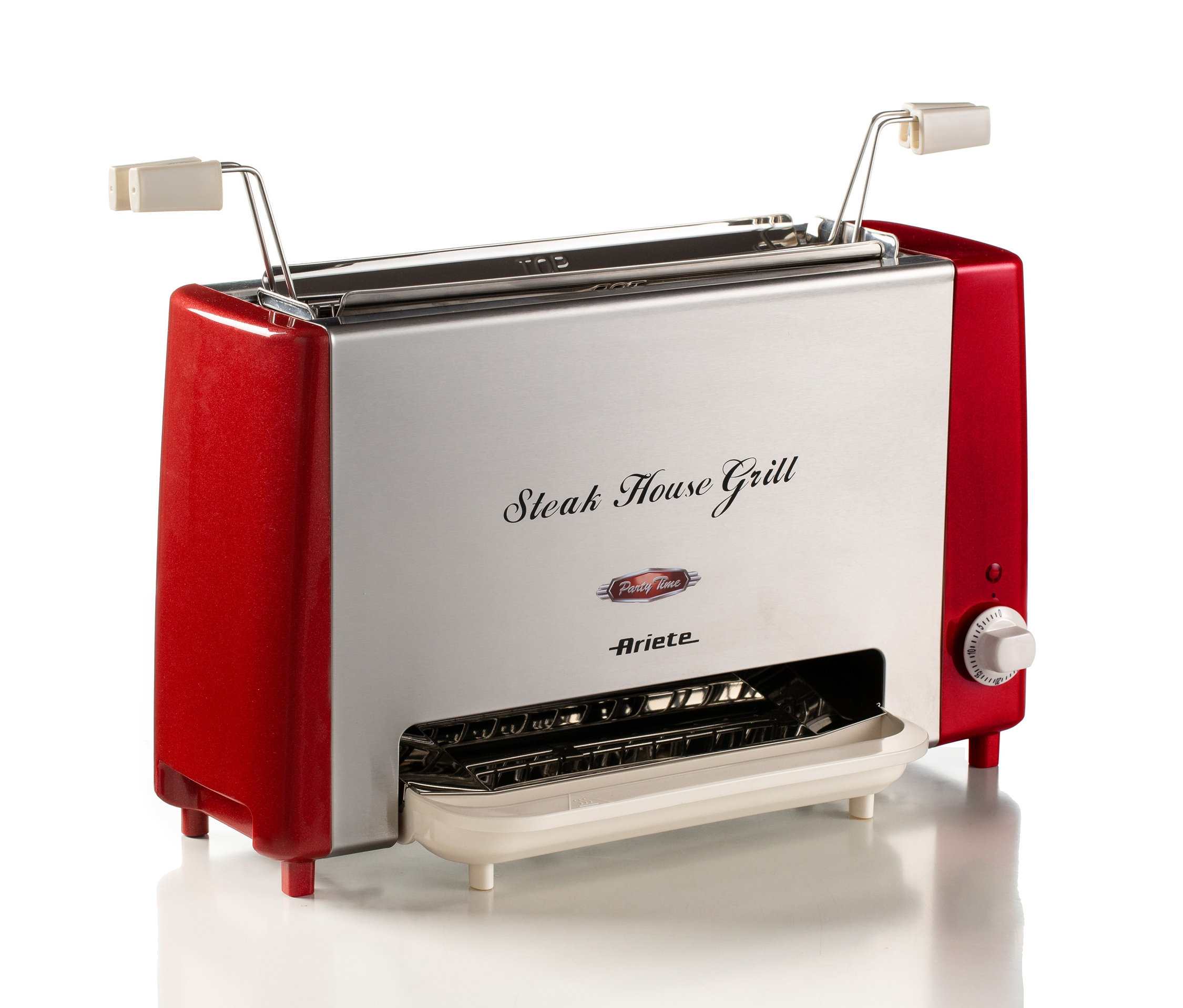 Frontansicht des rot-silbernen Ariete-Grills Vertical Steakhouse 730.