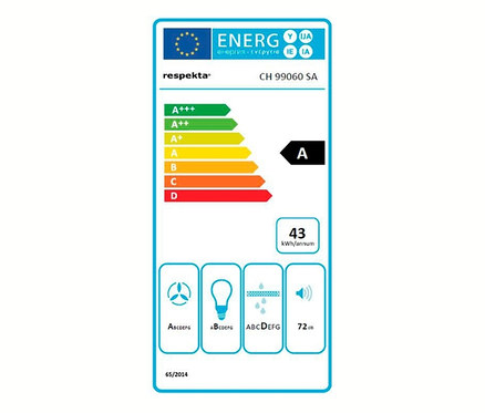 Energielabel der schwarzen Respekta®-Dunstabzugshaube »CH99060SA«, ca. 60 cm, A (von A+++ bis D).