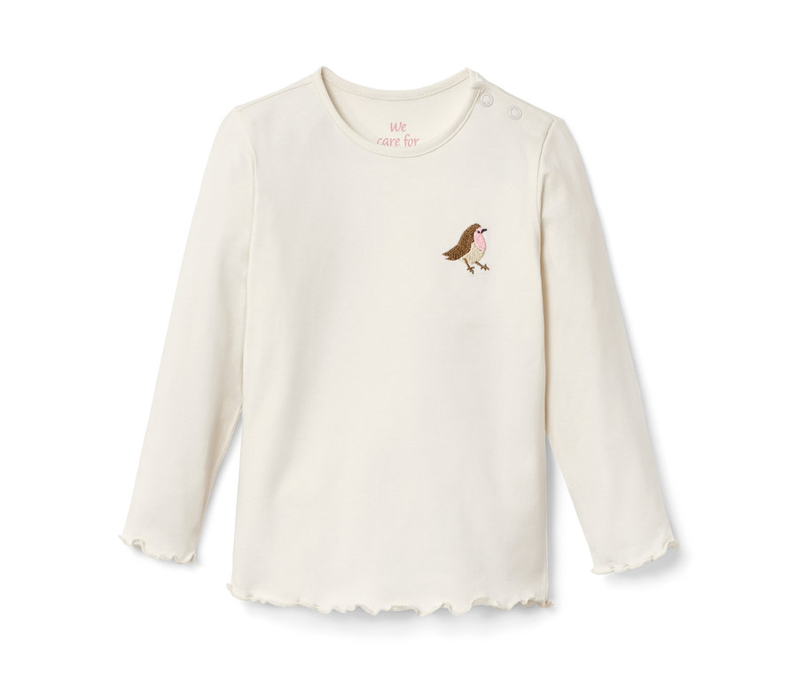 Weisses Langarmshirt mit Vogel-Applikation.