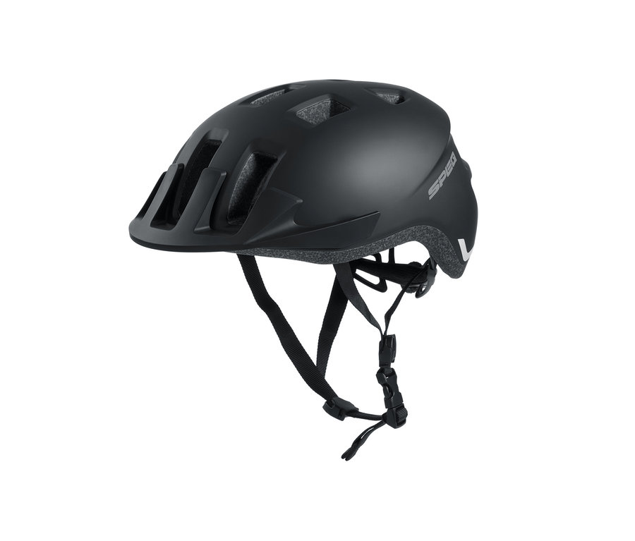 Nahaufnahme eines schwarzen Fahrradhelms.