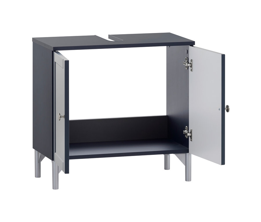 Blauer Waschtischunterschrank »Jesper« mit offenen Türen.