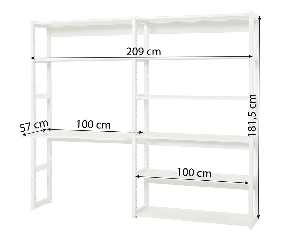 Weiße Hoppekids Regalkombination »Storey«, ca. 100 cm, mit Maßangaben.