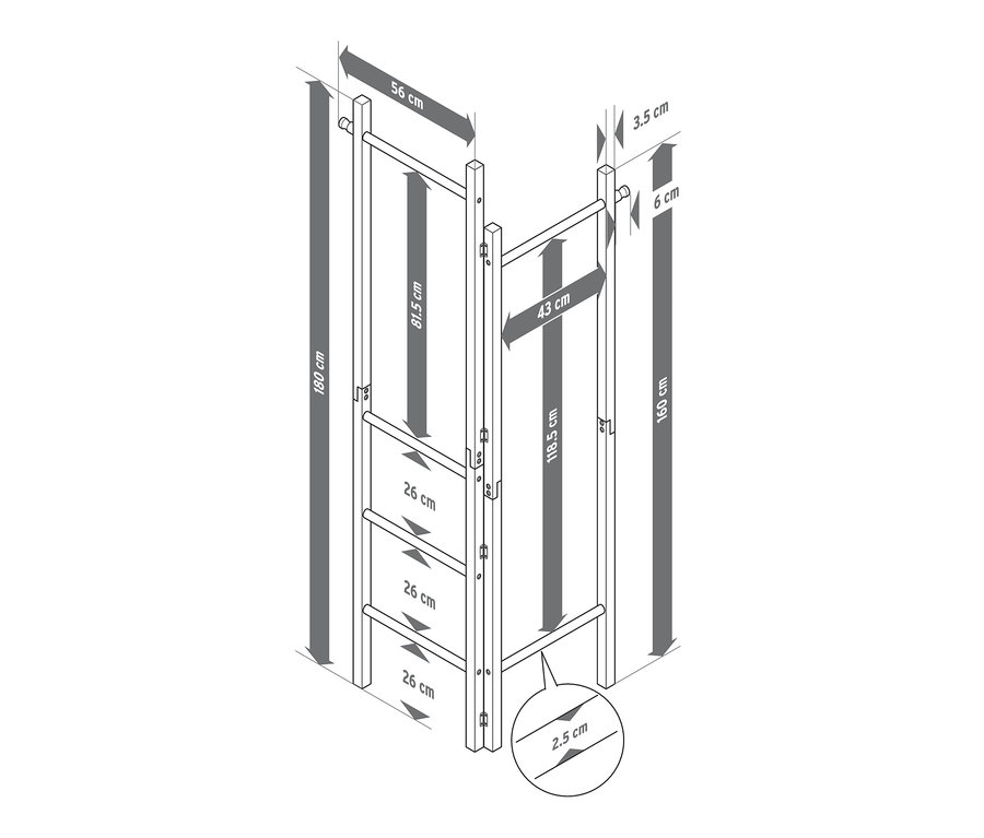 Abmessungen der Kleiderleiter.