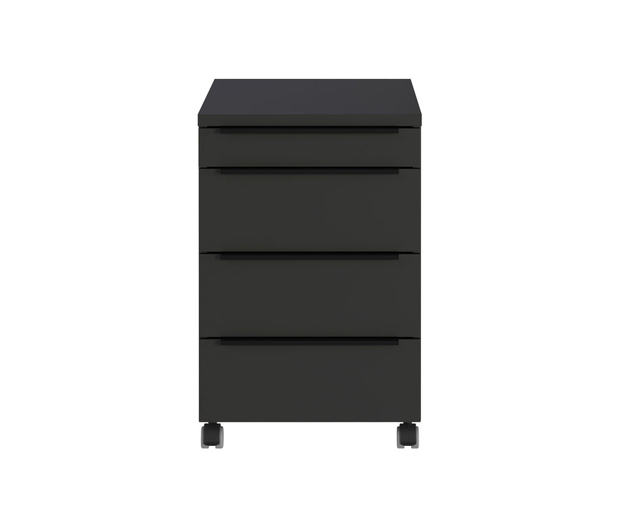 Frontansicht des graphitfarbenen Rollcontainers »Kopenhagen« mit vier Schubladen und Rollen.
