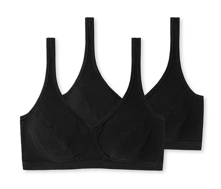Zwei schwarze SCHIESSER Bustiers mit Cups und Bio-Baumwolle.