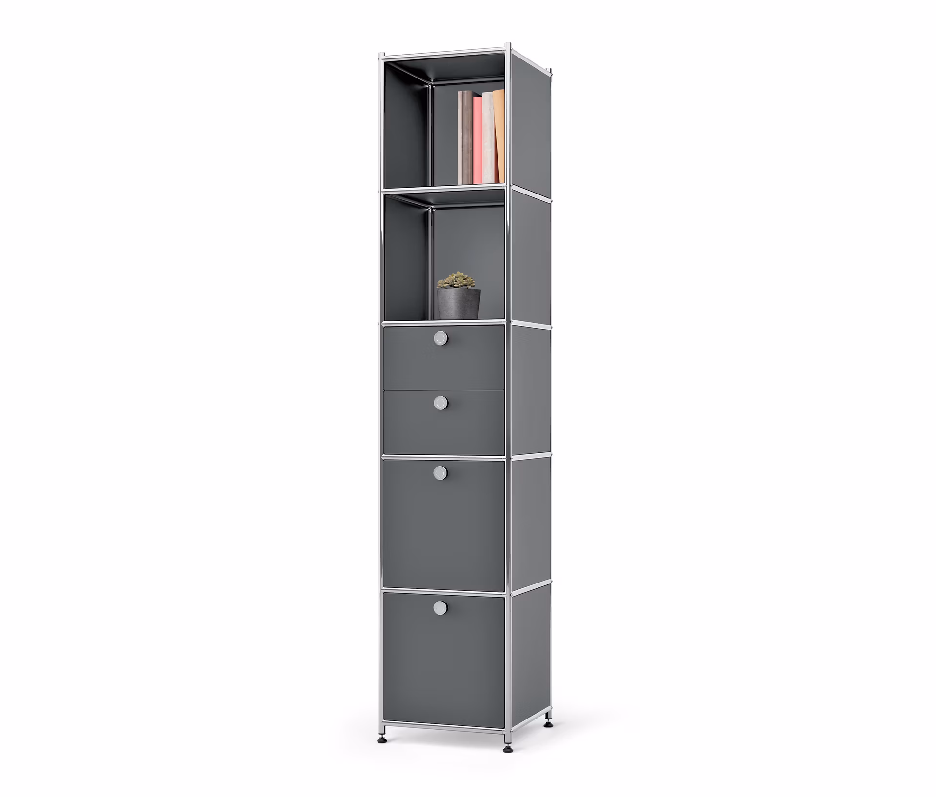 Tchibo - Regal Metall »Cn3« mit 2 Klappenfächern und 2 Schubladen - 40x40x195cm - chrom -