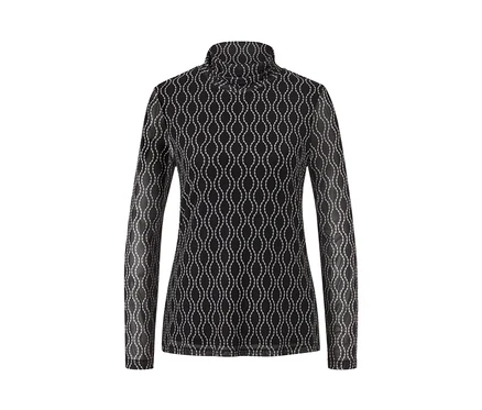 Schwarzes bedrucktes Mesh-Rollkragenshirt.