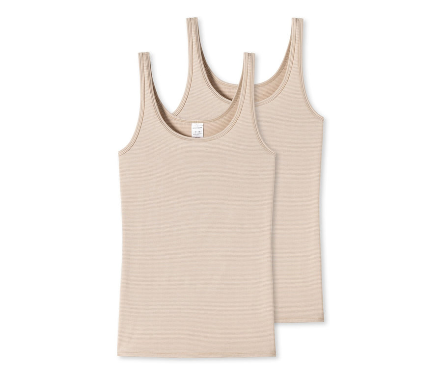 Zwei sandfarbene, gestreifte SCHIESSER Trägertops mit Modal.