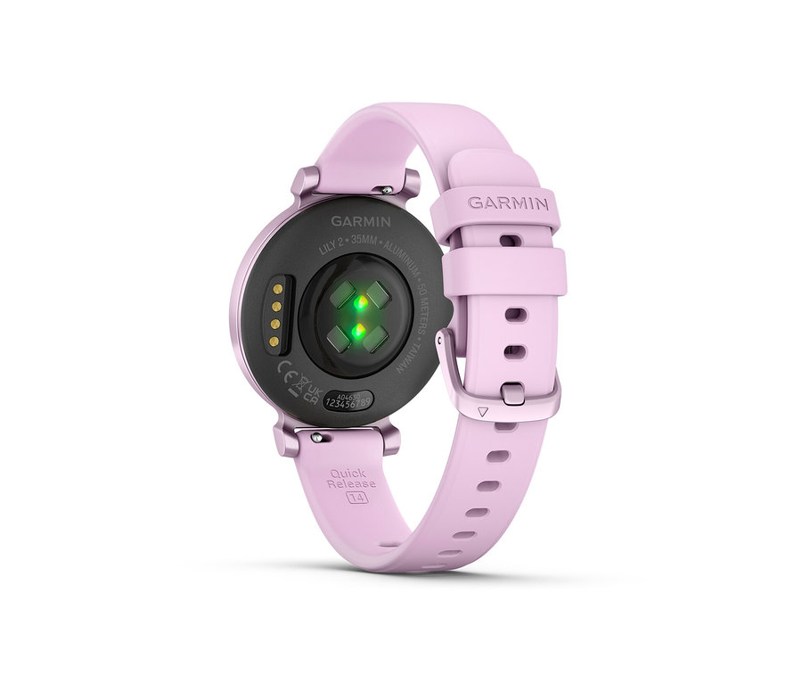 Detailaufnahme der fliederfarbenen Garmin Lily 2.