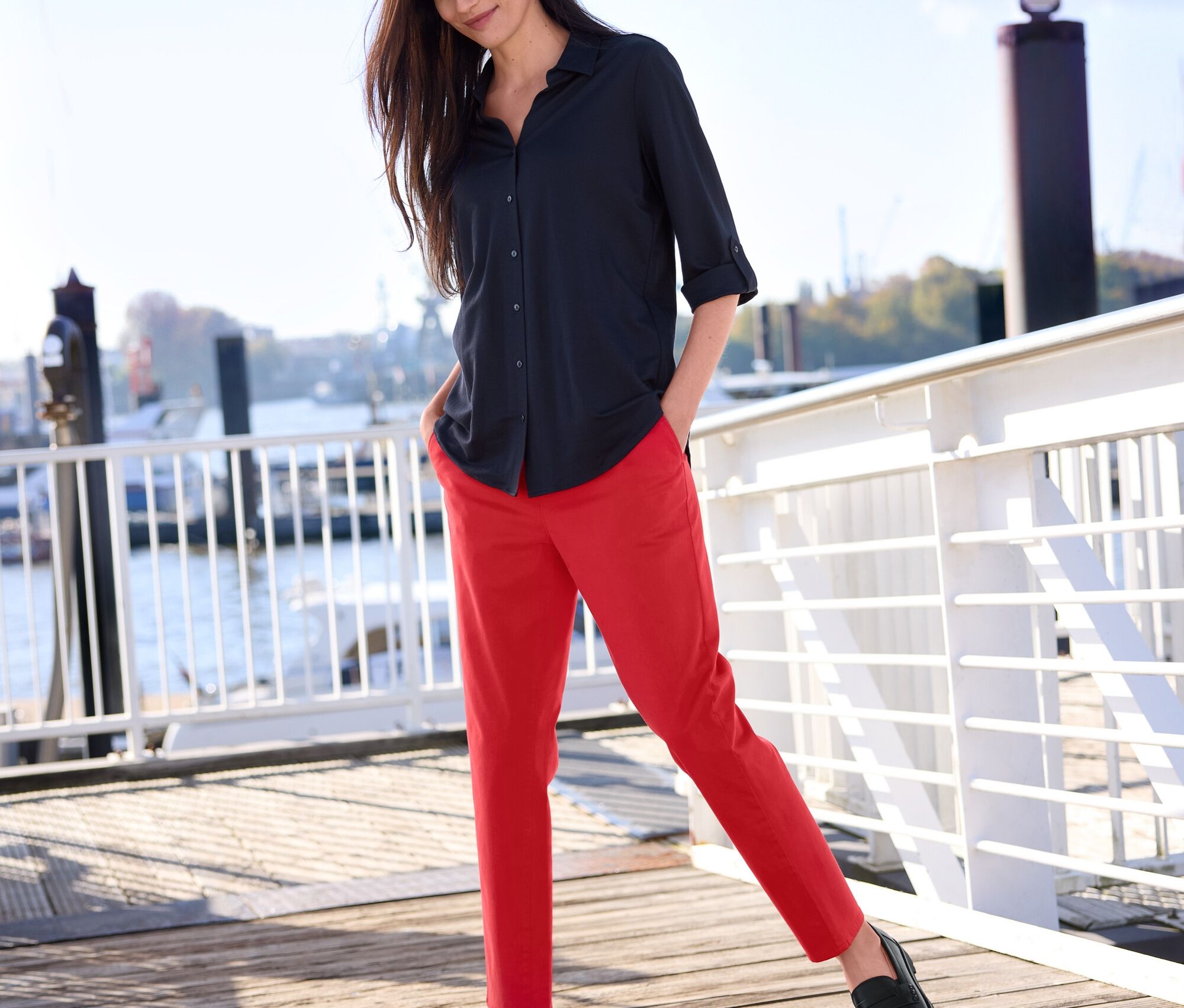 Thumbnail - Tchibo - Piqué-Jerseybluse - Damen - Gr. 52 - dunkelblau