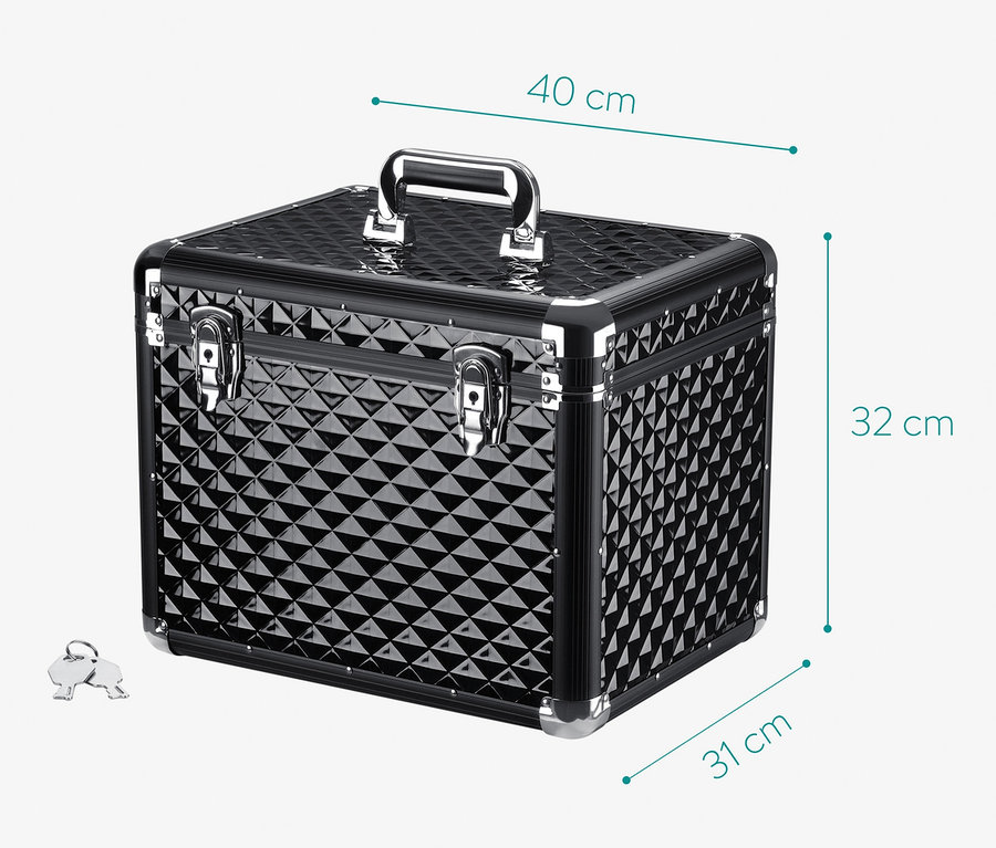 Schwarze Navaris Pferde-Putzbox mit den Maßen 40 x 32 x 31 cm und Schlüsseln.