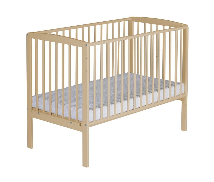 Ein naturfarbenes Schardt Beistellbett für Boxspring »Micky« mit einer weißen Matratze.