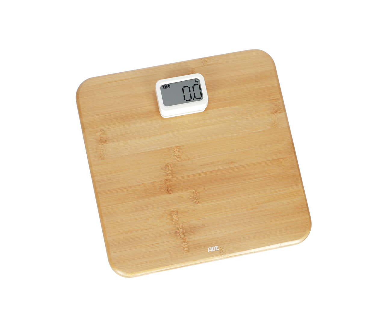 ADE Digitale Bambus-Personenwaage auf weißem Hintergrund.
