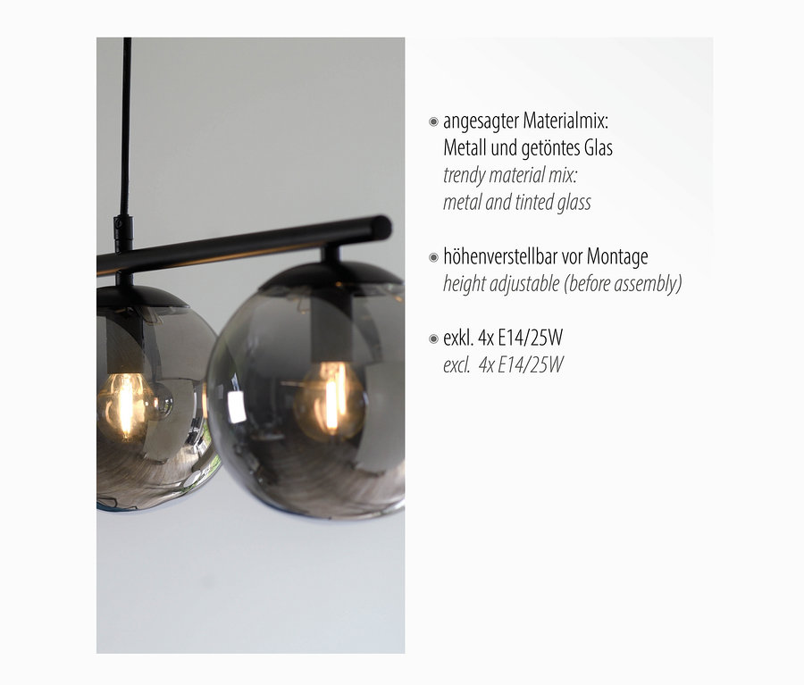 JUST LIGHT Pendelleuchte »Big Widow« mit Metallstange und drei Glasschirmen.