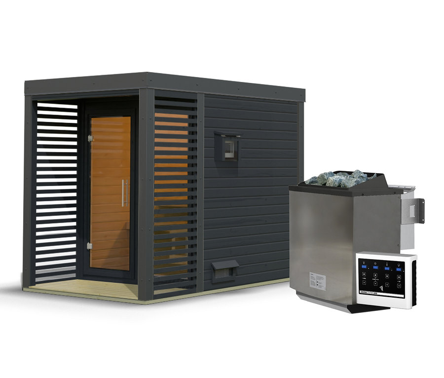 Foto des Karibu Saunahauses »Alice 1« in Anthrazit.