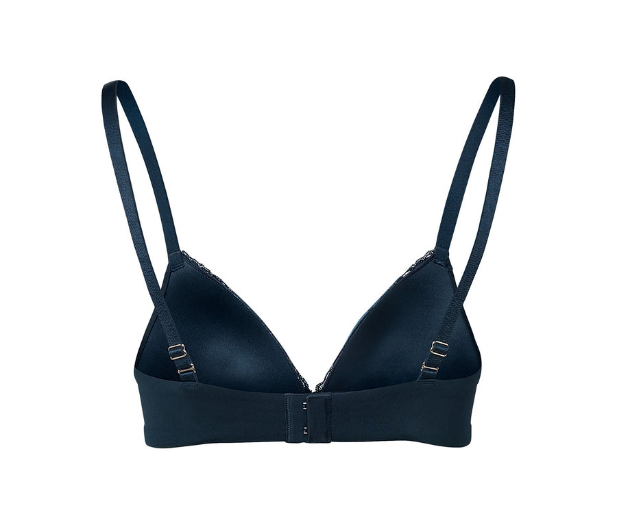 Detailansicht von hinten eines dunkelblauen Softschalen-BHs.