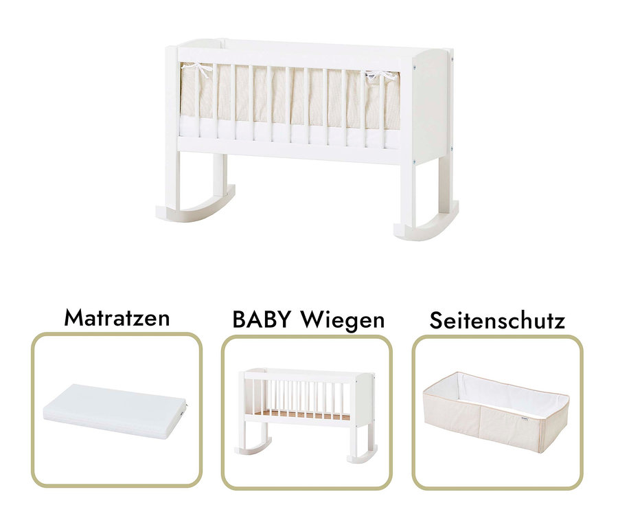 Weiße Hoppekids Babywiege, ca. 40 x 80 cm.