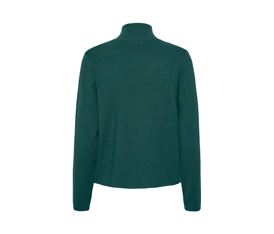 Petrolfarbener Strickpullover.