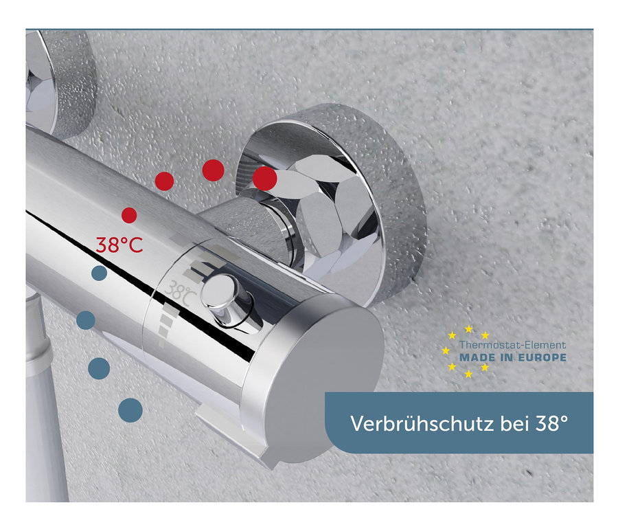 Verchromte Thermostat-Duscharmatur »LONDON« an einer Duschwand.