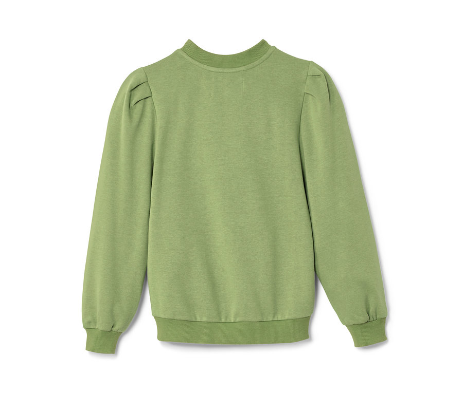 Ein grünes Kinder-Cropped-Sweatshirt mit langen Ärmeln.