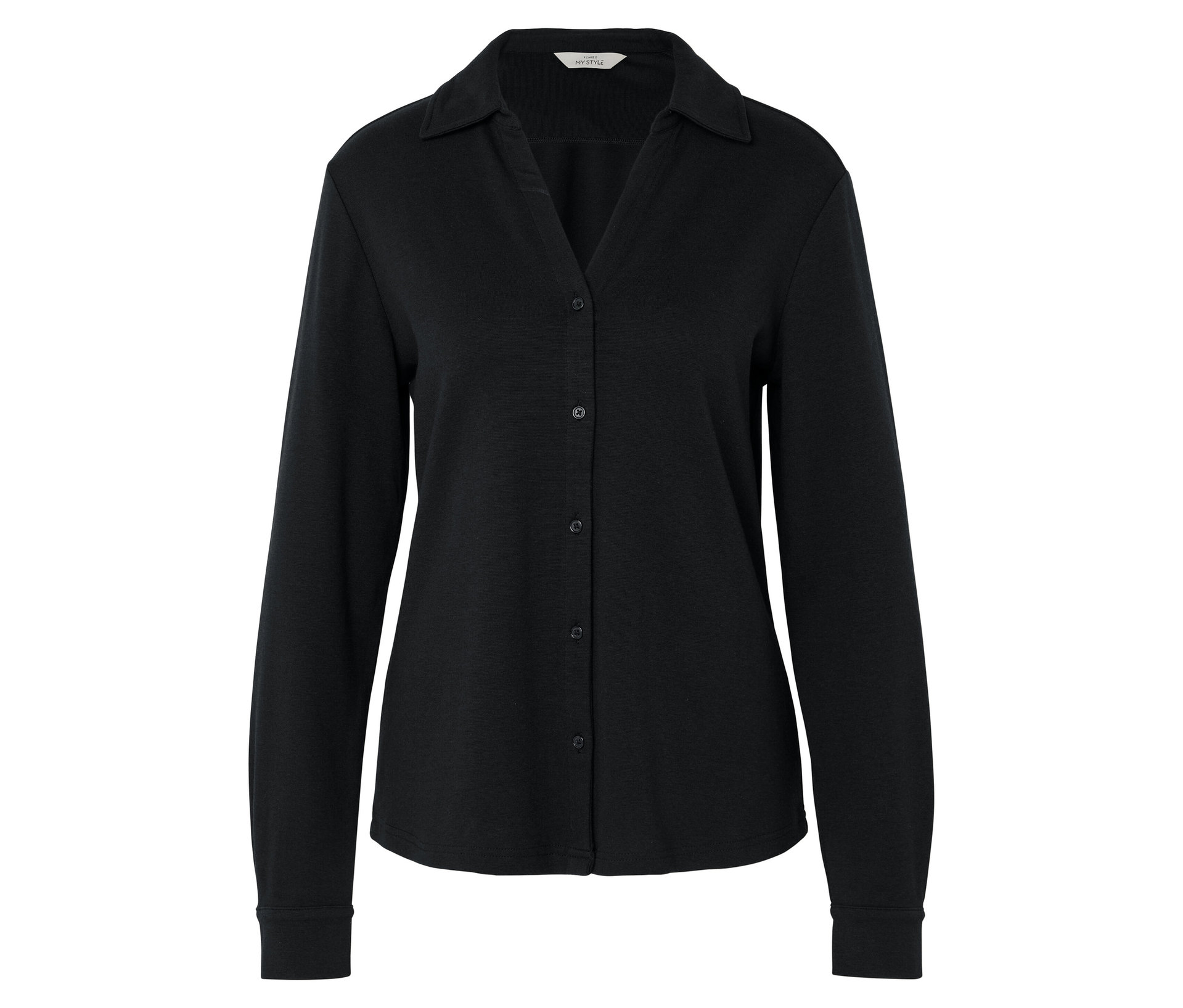 Blusenshirt mit Knopfleiste - Damen - Gr. M - schwarz - schwarz