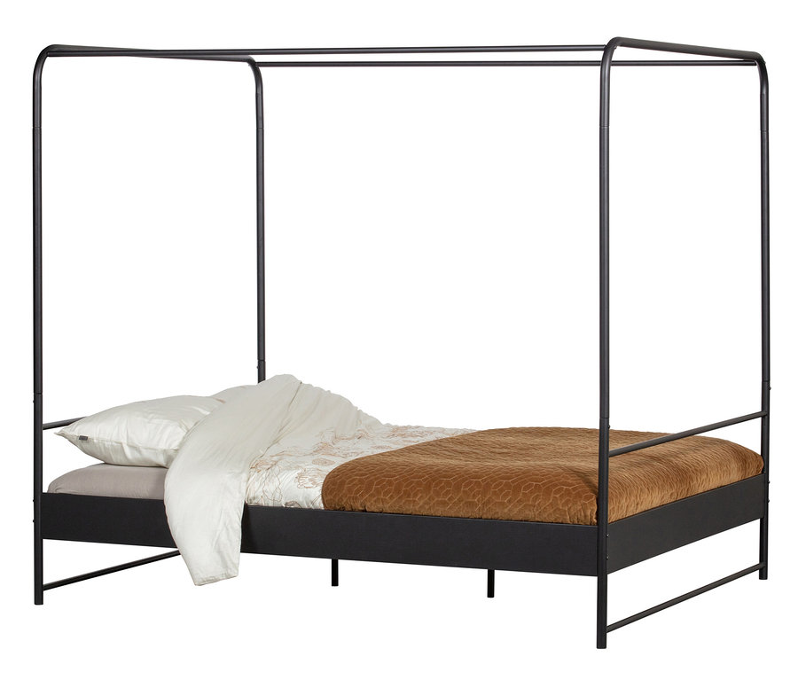 Schwarzes Woood Bett »Bunk« 160 x 200 cm mit Kissen und Bettdecke.