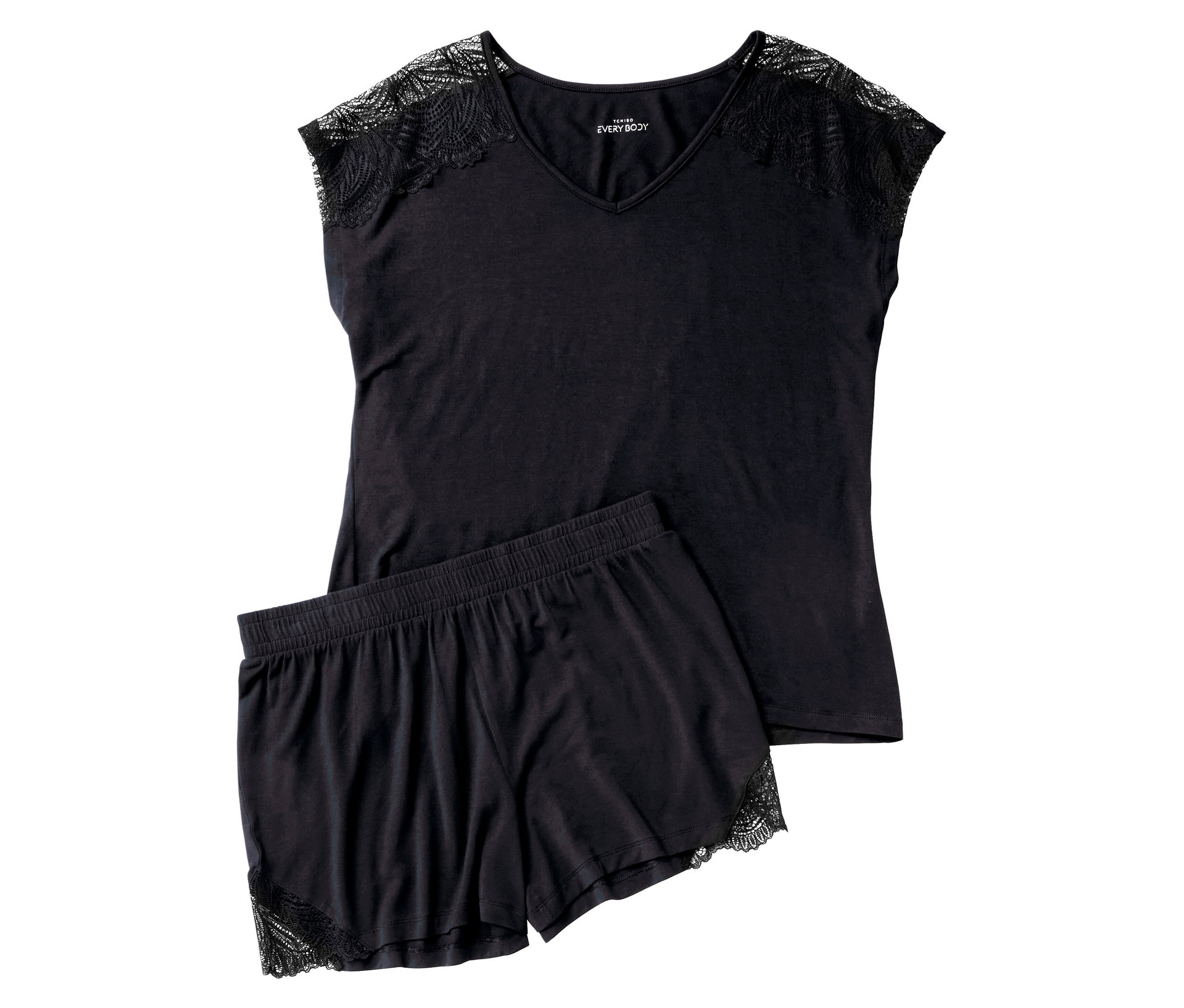 Shorty-Pyjama - Damen - Gr. XXL - schwarz - schwarz