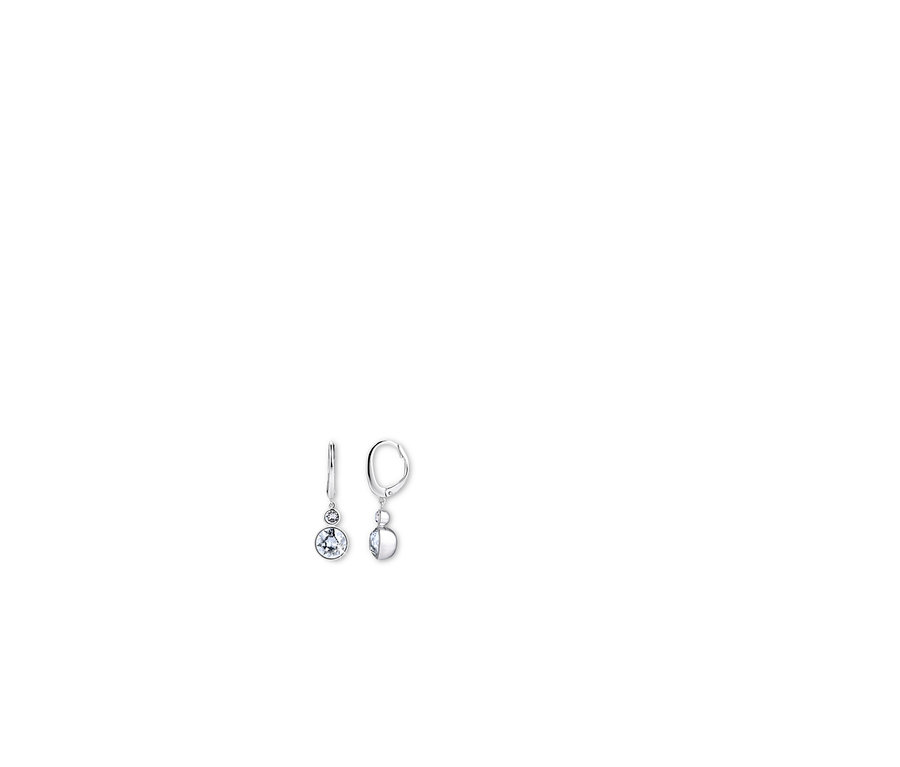 Zwei Ohrhänger verziert mit Swarovski® Kristallen auf weißem Hintergrund.