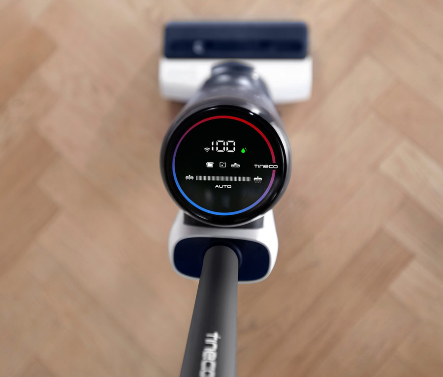 Draufsicht auf Tineco Nass-Trockensauger S6 Flashdry PET auf Holzboden.
