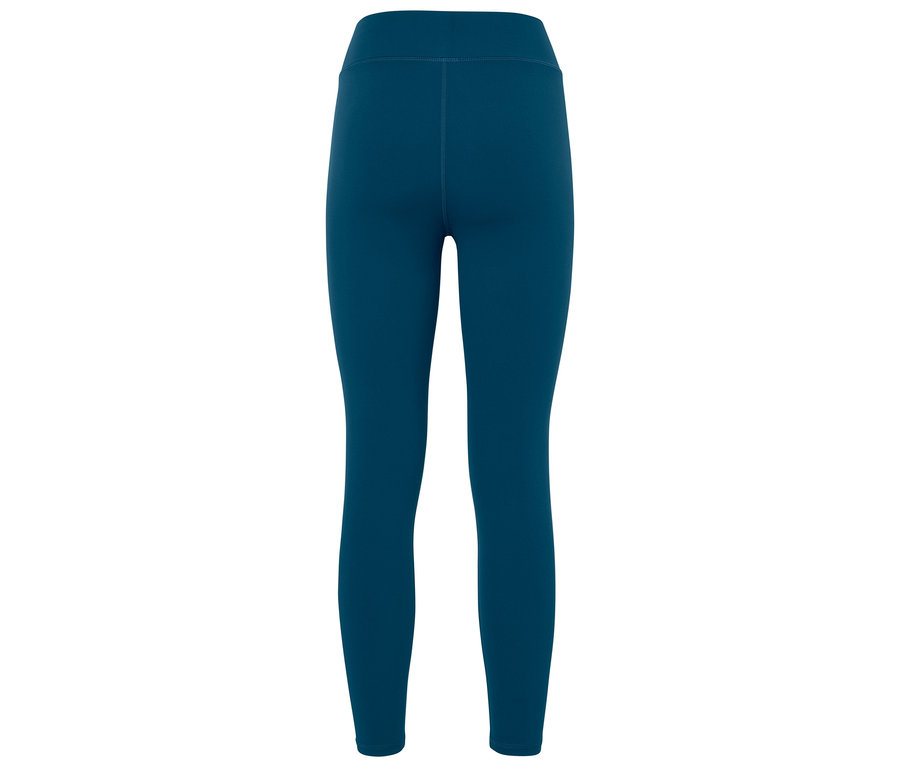 Blaue, hoch taillierte Leggings, Rückansicht.