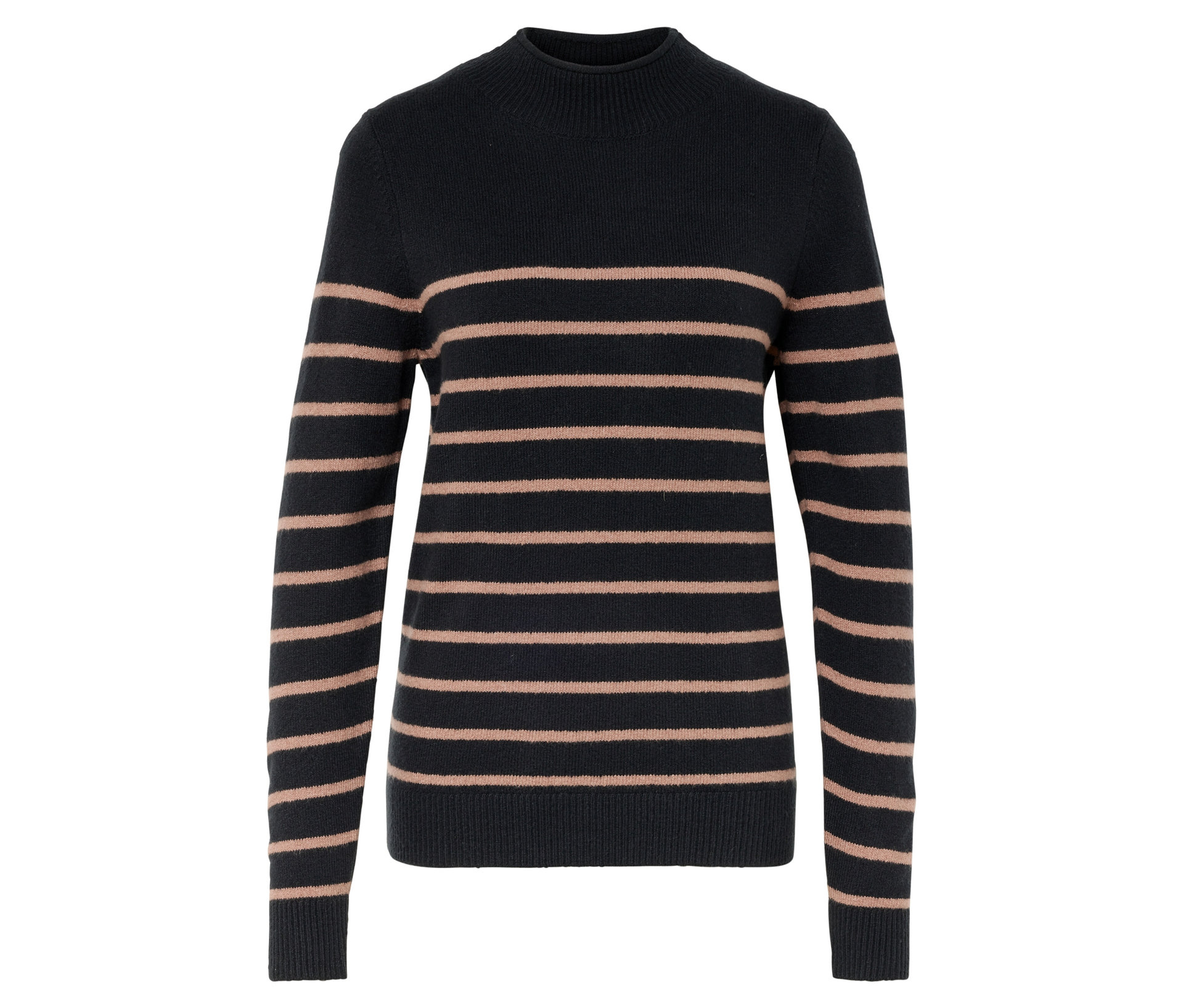 Strickpullover mit Stehkragen - Damen - Gr. M - hellbraun/gestreift - hellbraun