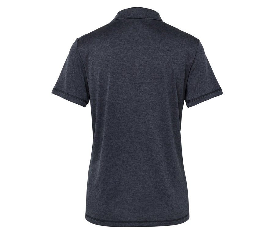 Rückansicht eines dunkelgrauen Poloshirts.