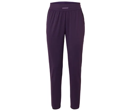 Lila Hose mit Kordelzug in der Taille.