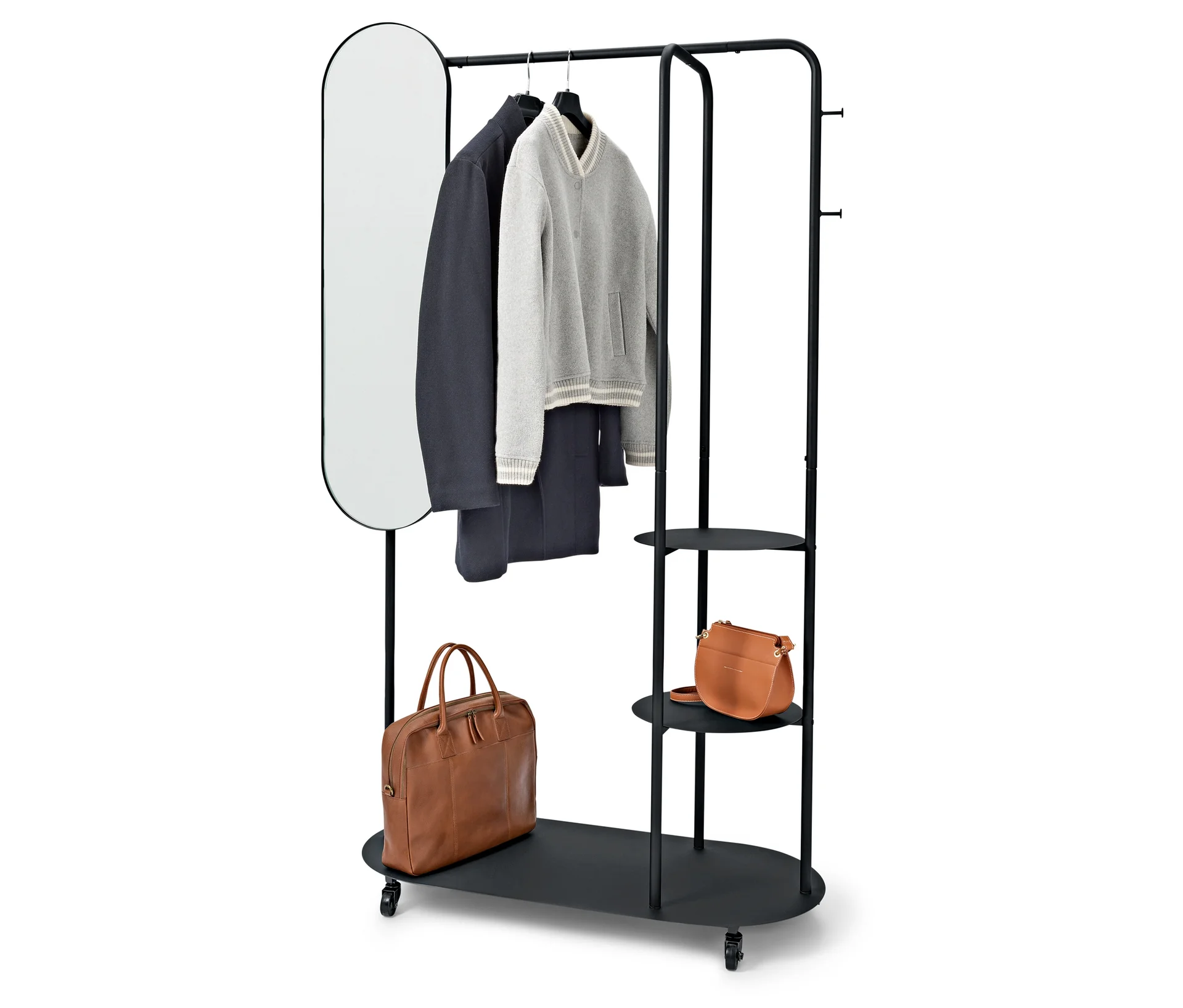Tchibo - Standgarderobe auf Rollen mit großem Spiegel - 113x45x187cm - schwarz -