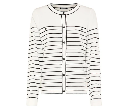 Der Olsen Cardigan »LA« ist weiß mit schwarzen Streifen und Knöpfen.
