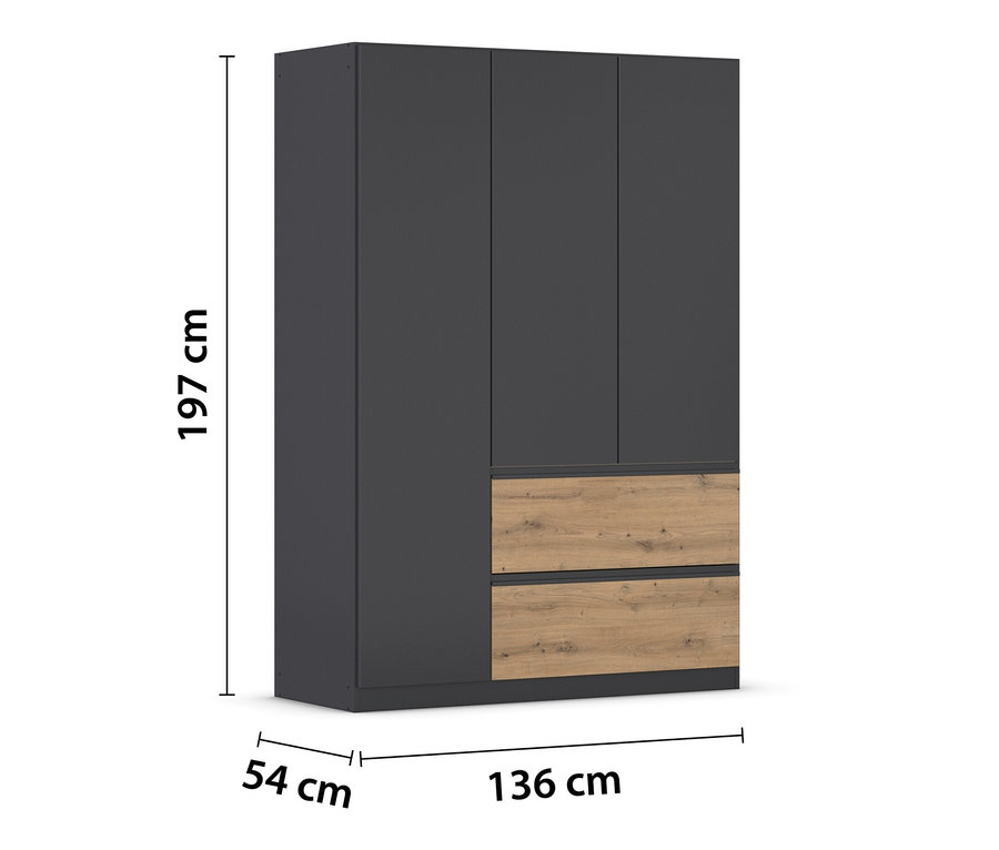 rauch Kleiderschrank »Joel«, 3-türig, grau metallic/Eiche Artisan.