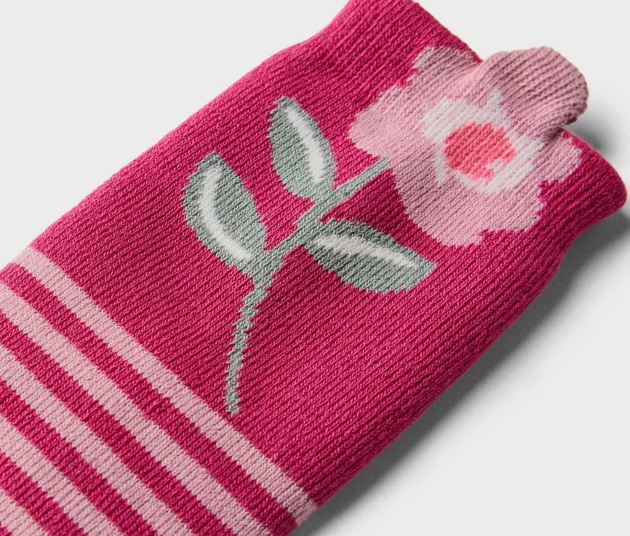 Detailaufnahme einer Kinder-Antirutsch-Socke mit Blumenmuster, 2 Paar.